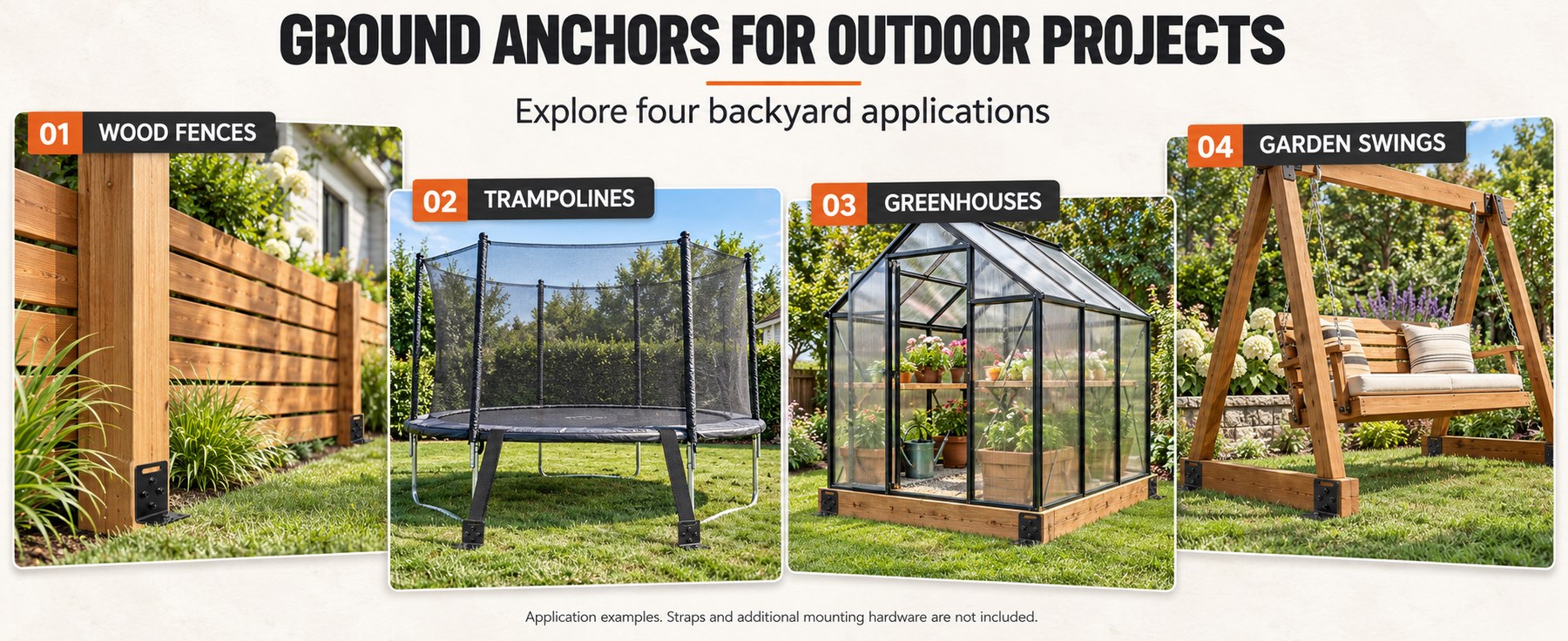 Ground anchors for outdoor projects: wood fences, trampolines, greenhouses, and garden swings