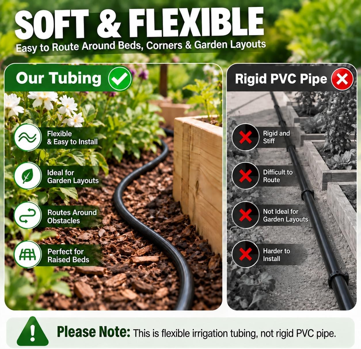 Our flexible tubing versus rigid PVC pipe comparison