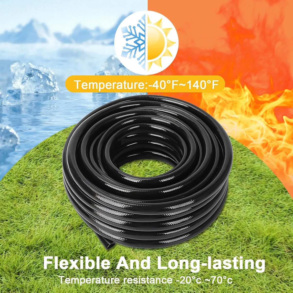 Flexible and long-lasting tubing rated from -40 degrees F to 140 degrees F